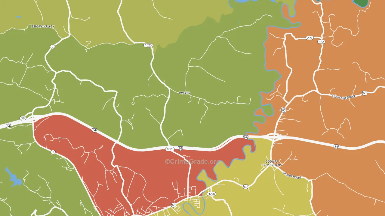Prater, KY Map of Robbery Rates