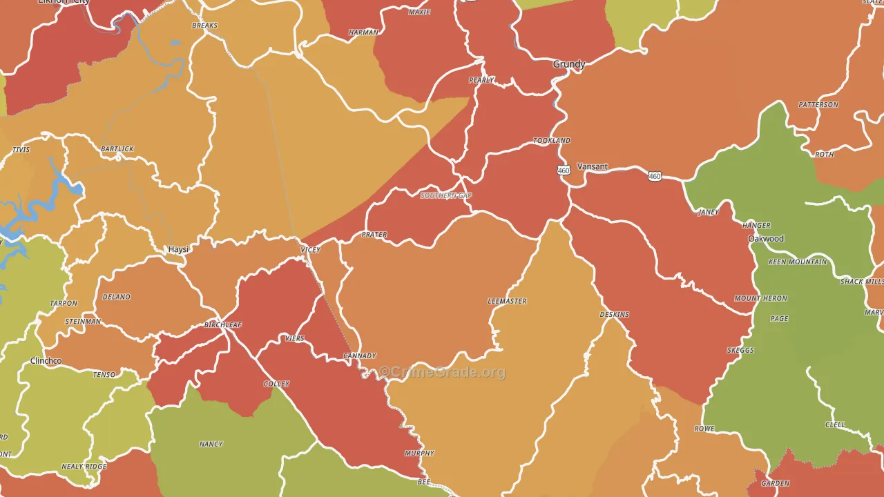 Prater, VA Map of Robbery Rates