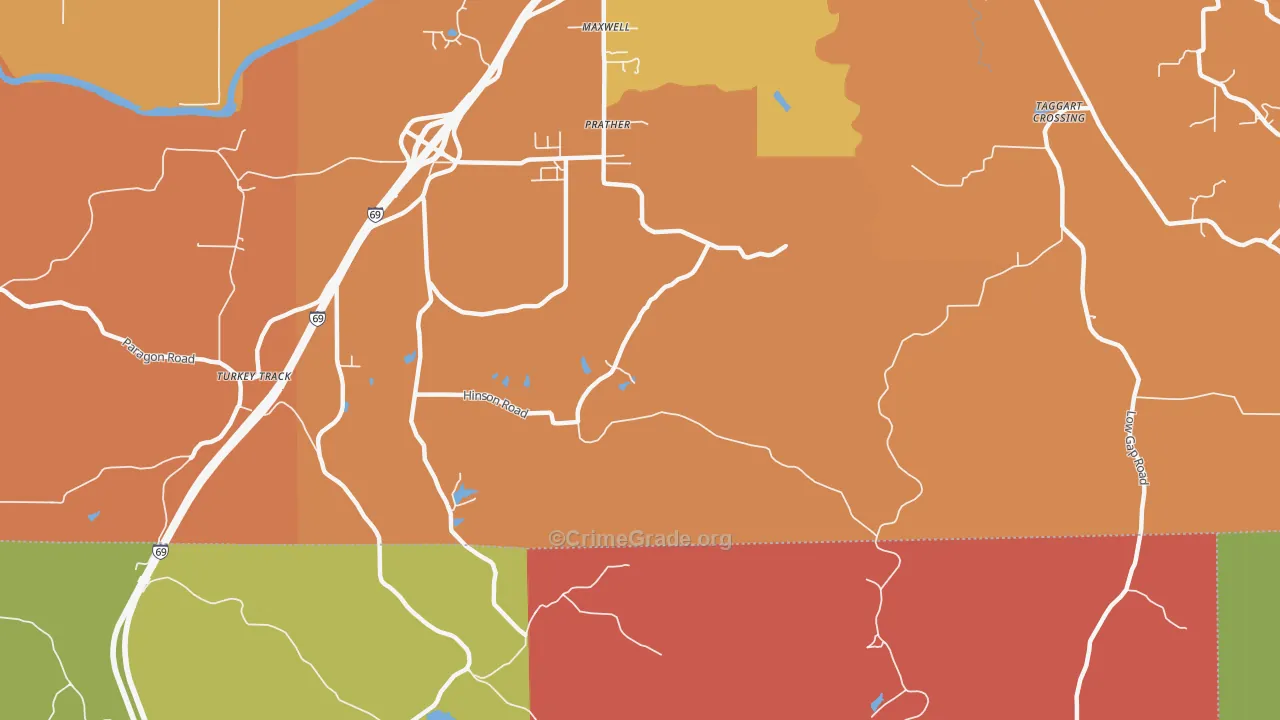 Prather, IN Map of Robbery Rates