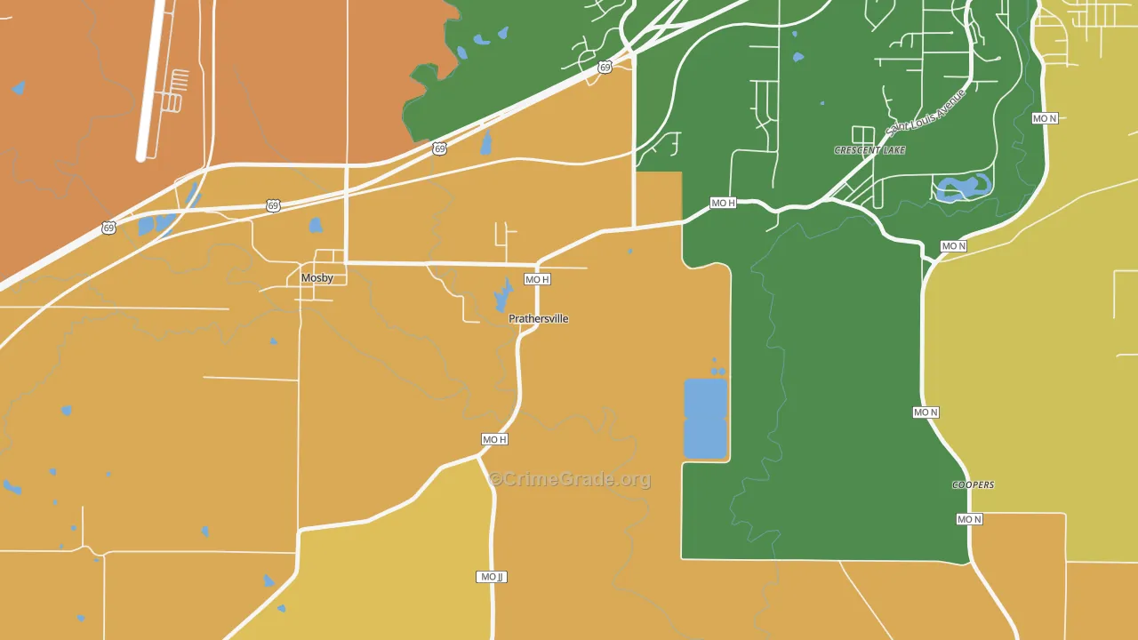 Prathersville, MO Map of Robbery Rates