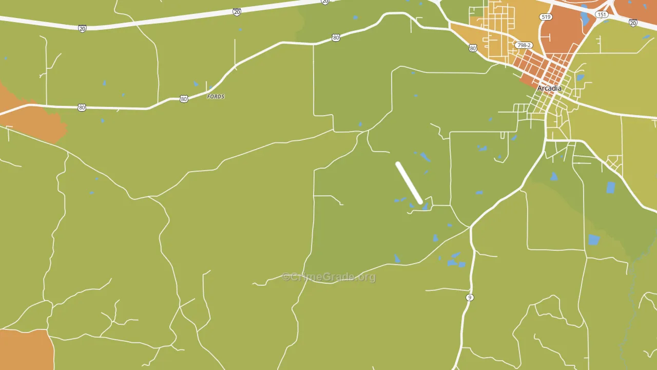 Pratt, LA Map of Robbery Rates
