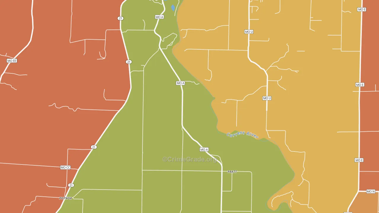 Pratt, MO Map of Robbery Rates