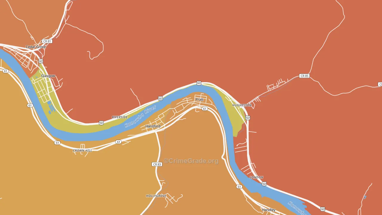 Pratt, WV Map of Robbery Rates
