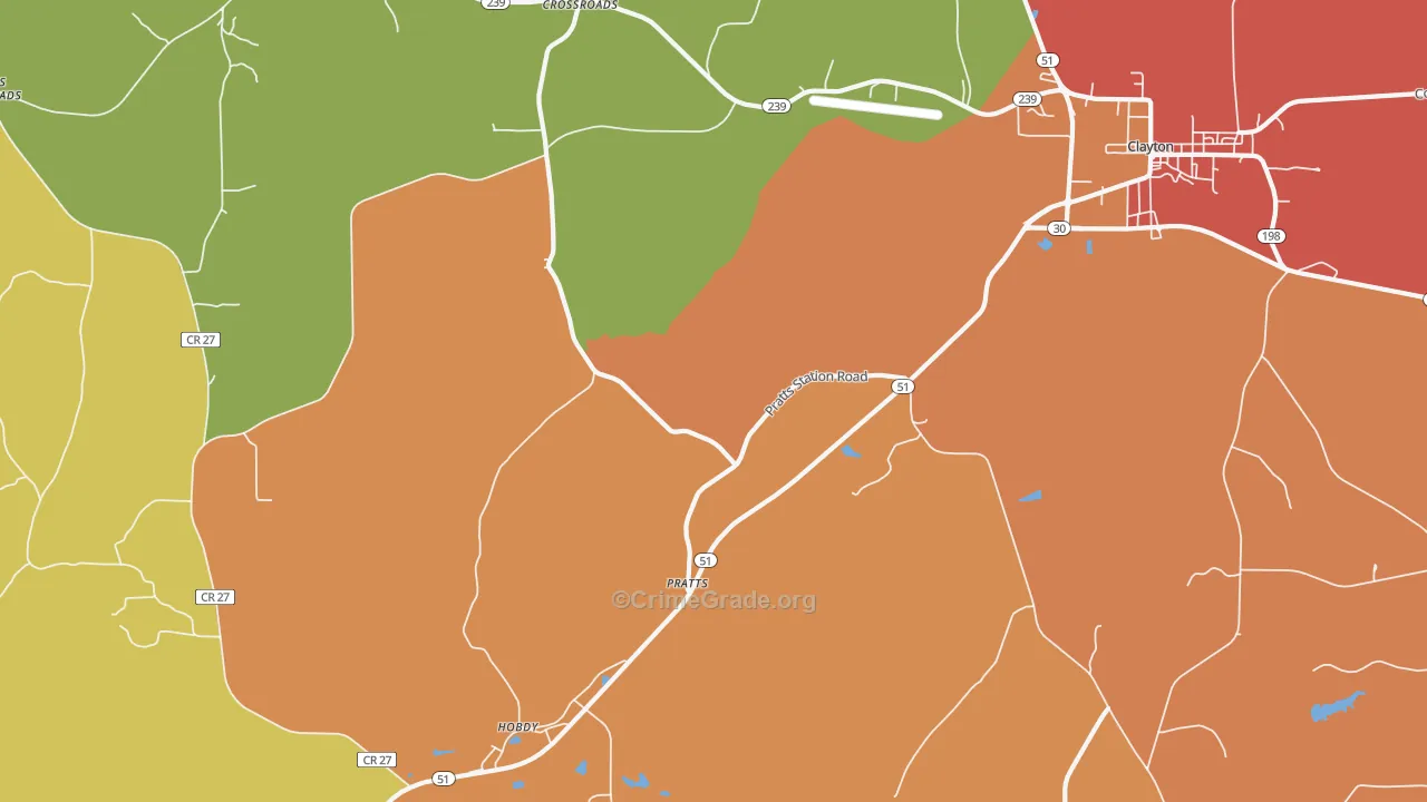 Pratts, AL Map of Robbery Rates