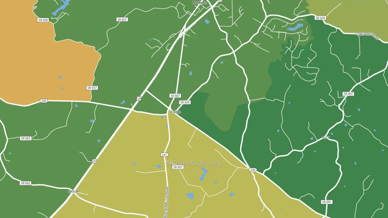 Pratts, VA Map of Robbery Rates