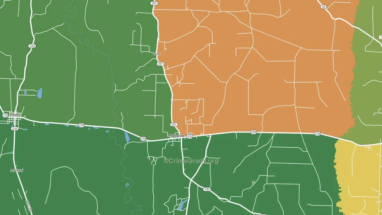 Prattsville, AR Map of Robbery Rates