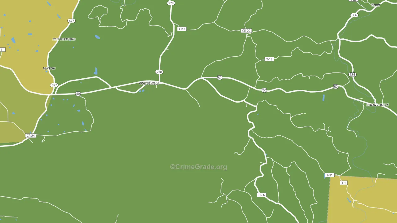 Prattsville, OH Map of Robbery Rates