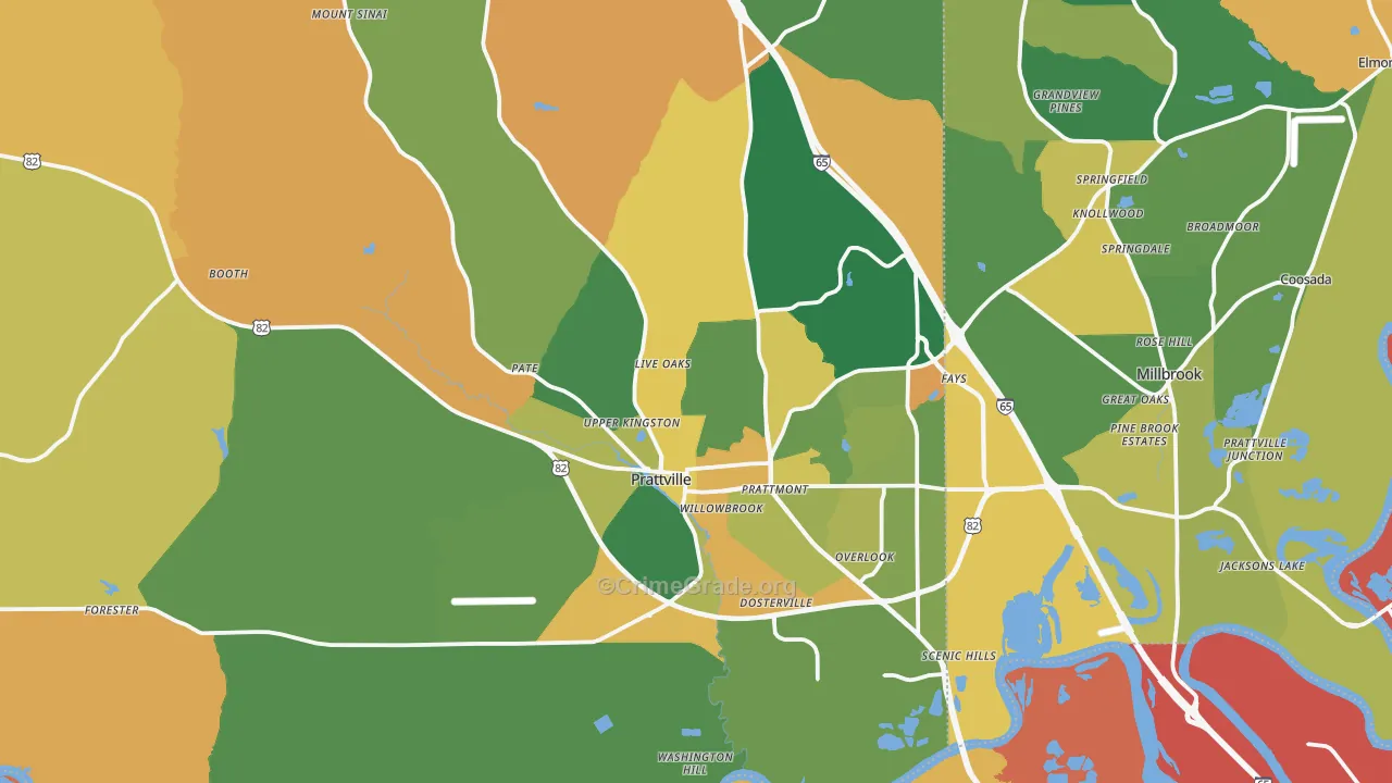Prattville, AL Map of Robbery Rates