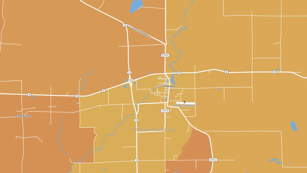 Prentice, WI Map of Robbery Rates