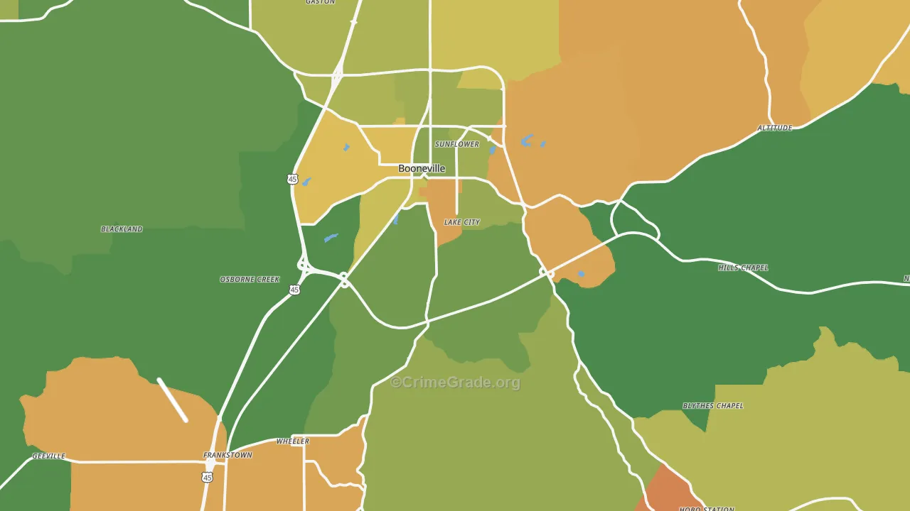 Prentiss County, MS Map of Robbery Rates