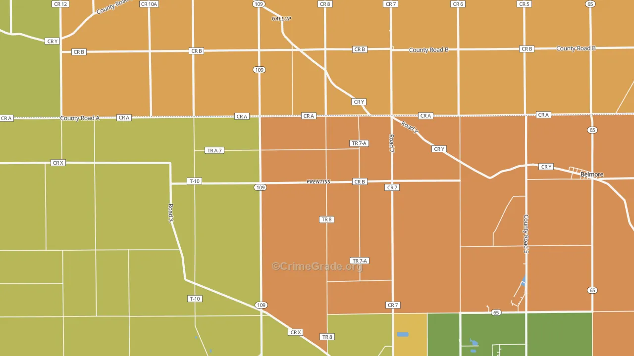 Prentiss, OH Map of Robbery Rates