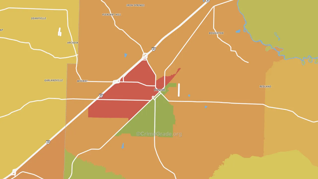 Prescott, AR Map of Robbery Rates