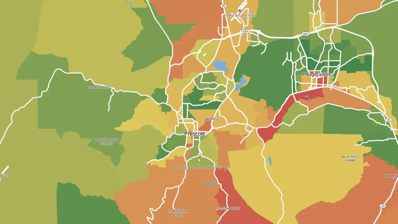 Prescott, AZ Map of Robbery Rates
