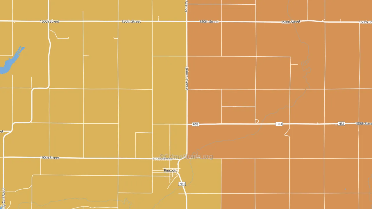 Prescott, IA Map of Robbery Rates