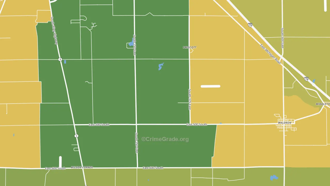 Prescott, IN Map of Robbery Rates