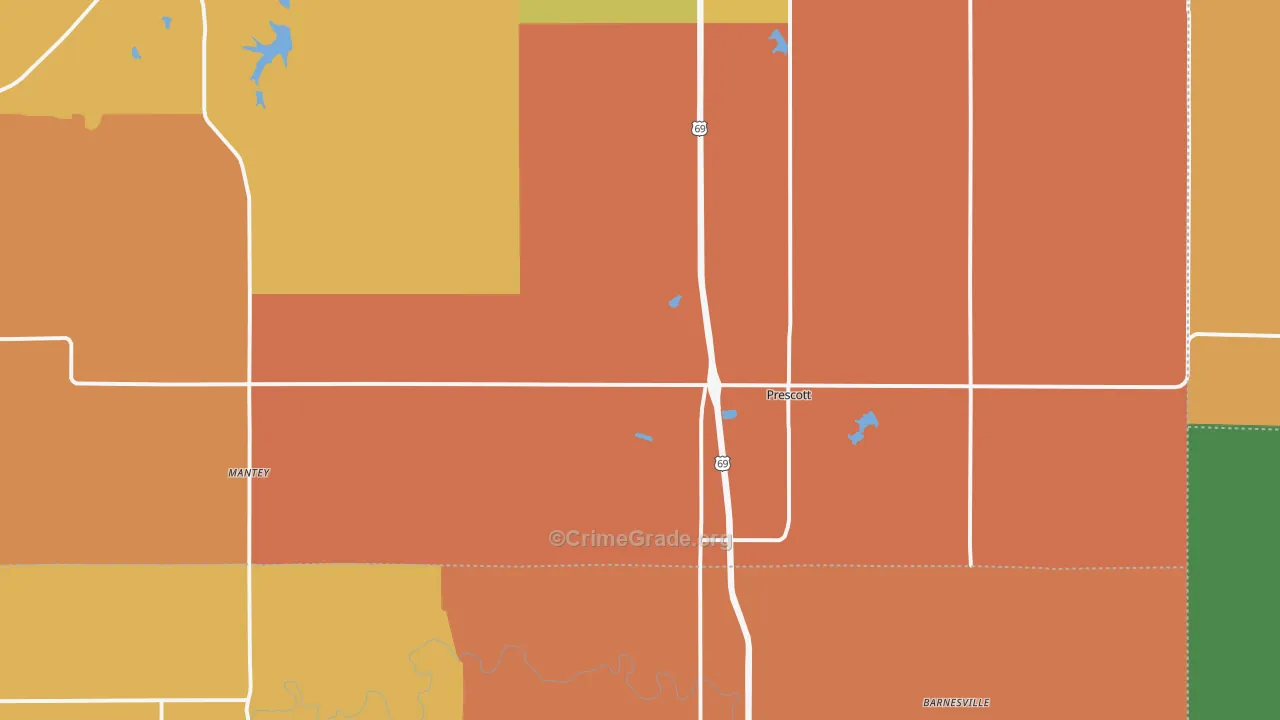 Prescott, KS Map of Robbery Rates