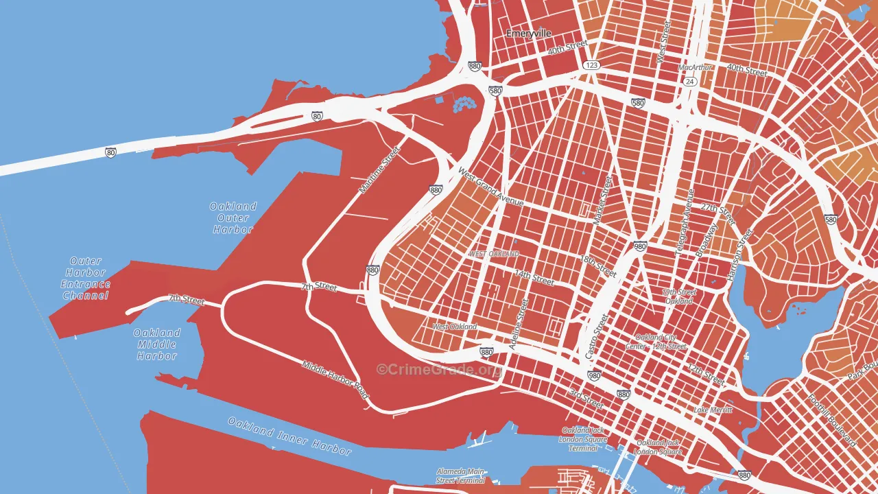 Prescott, Oakland, CA Map of Robbery Rates