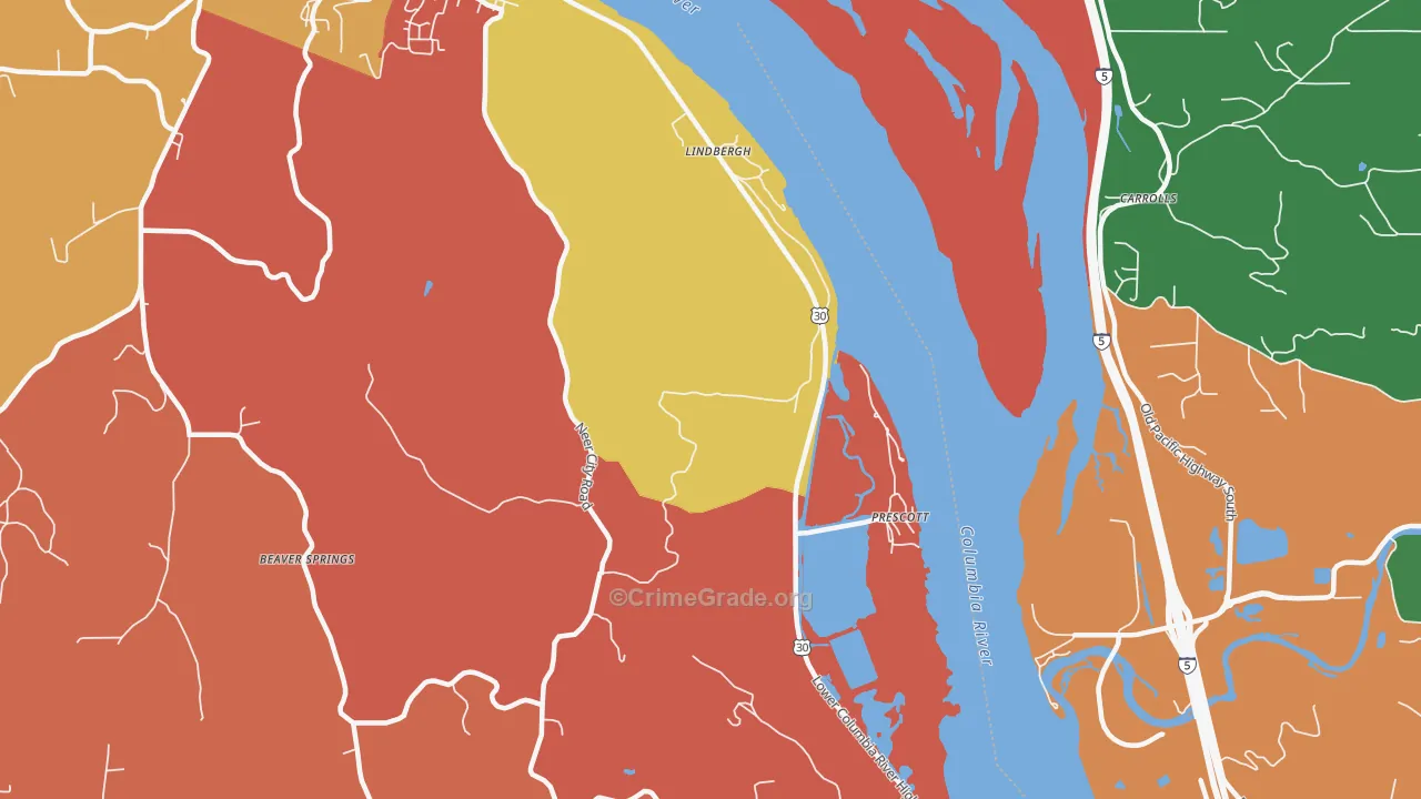 Prescott, OR Map of Robbery Rates
