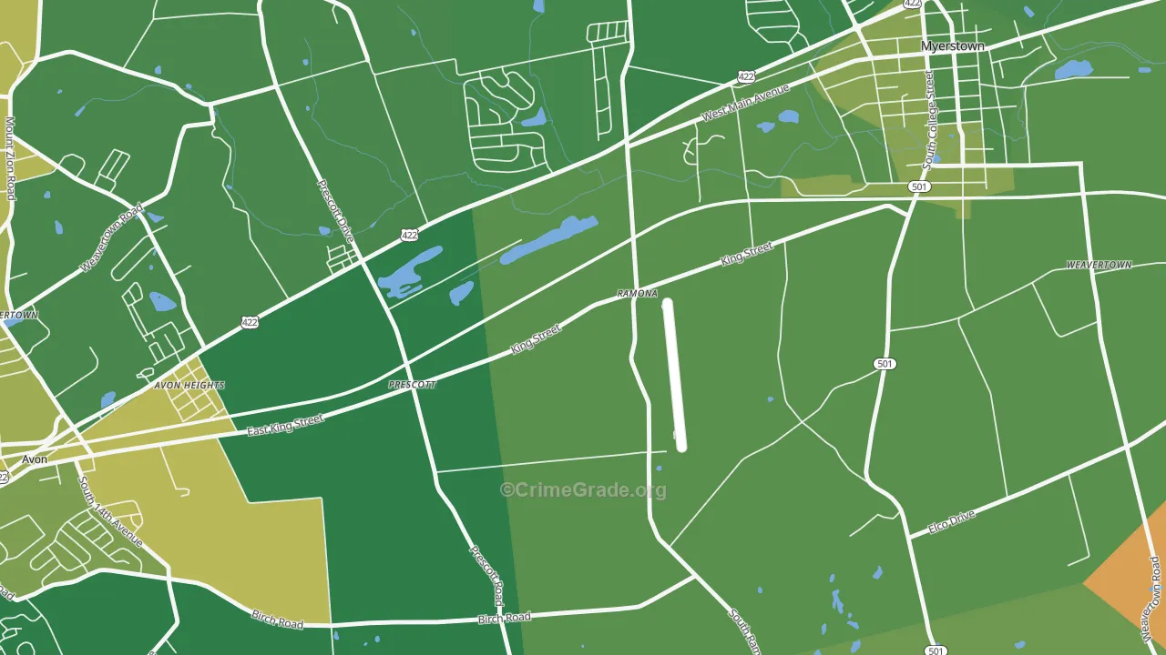Prescott, PA Map of Robbery Rates