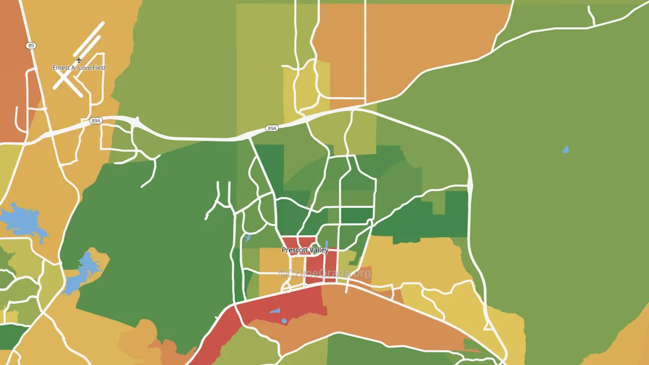 Prescott Valley, AZ Map of Robbery Rates