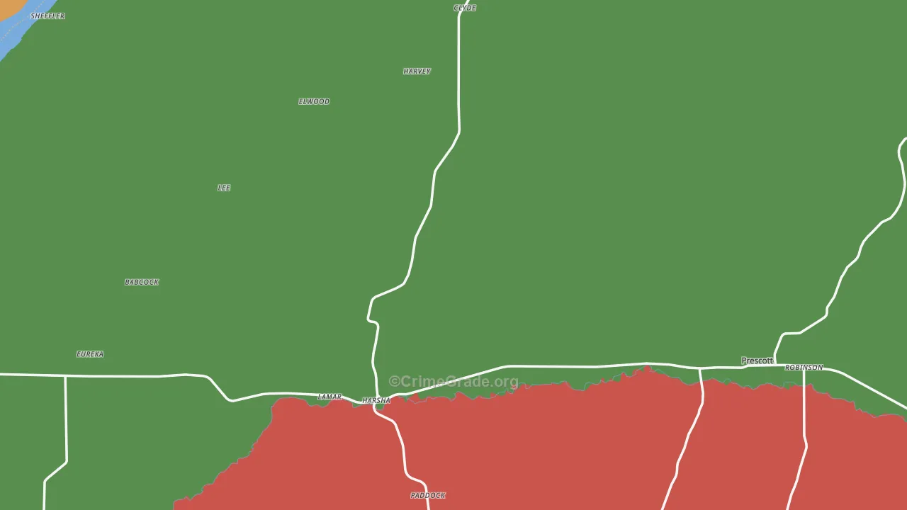 Prescott, WA Map of Robbery Rates