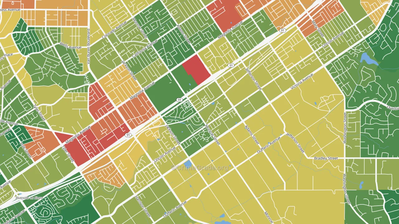 Presidential Park, Riverside, CA Map of Robbery Rates