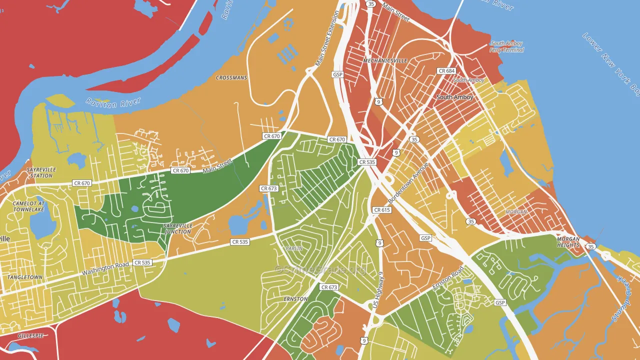Presidents Park, Parlin, NJ Map of Robbery Rates