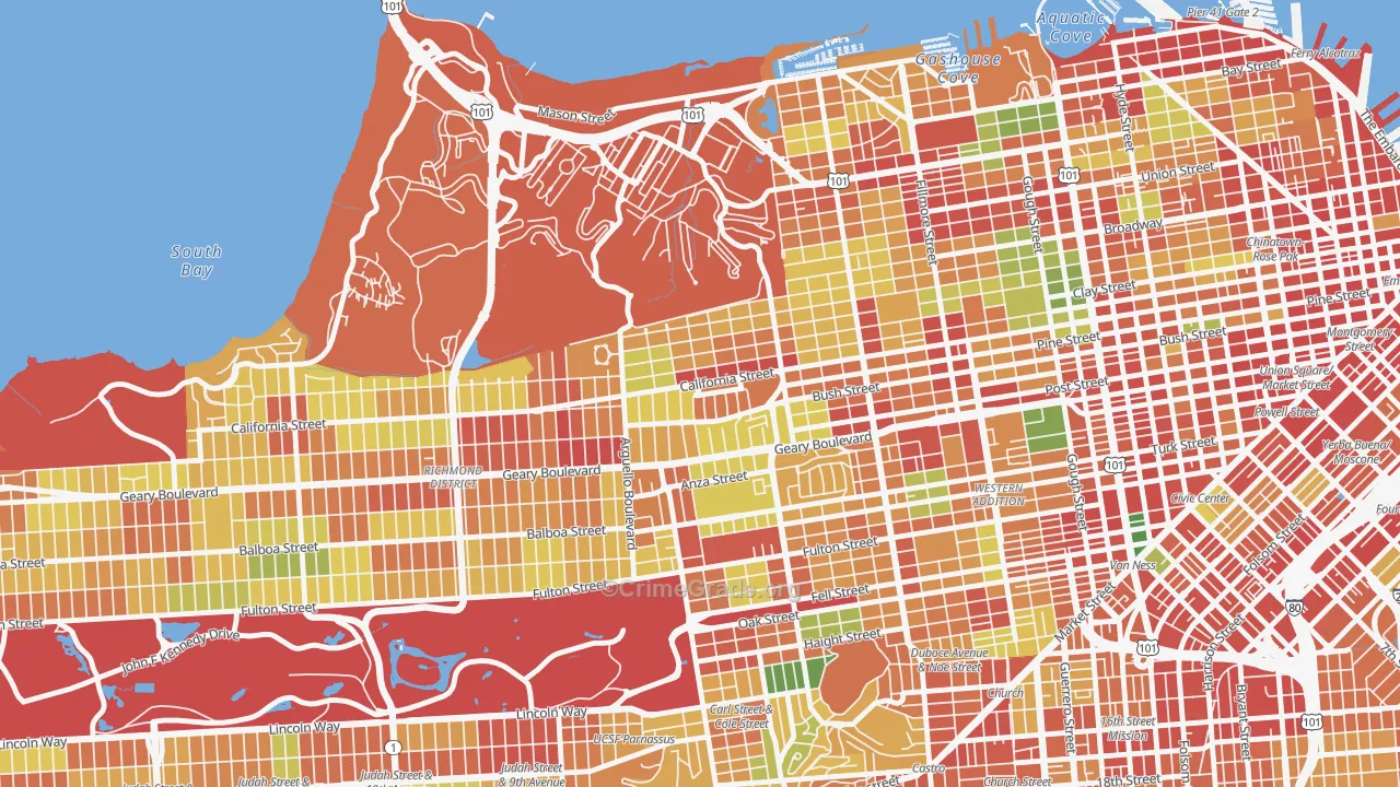 Presidio Heights, San Francisco, CA Map of Robbery Rates
