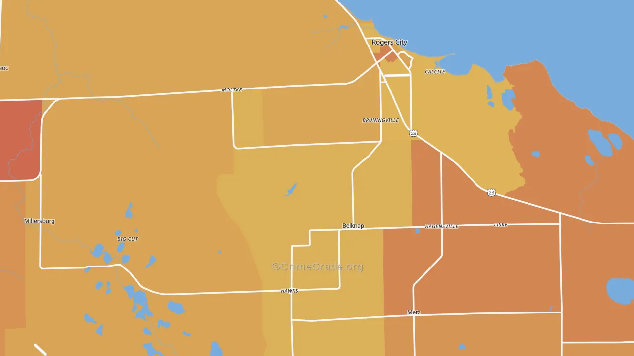 Presque Isle County, MI Map of Robbery Rates