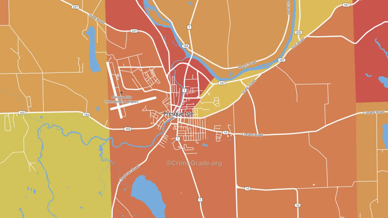 Presque Isle, ME Map of Robbery Rates