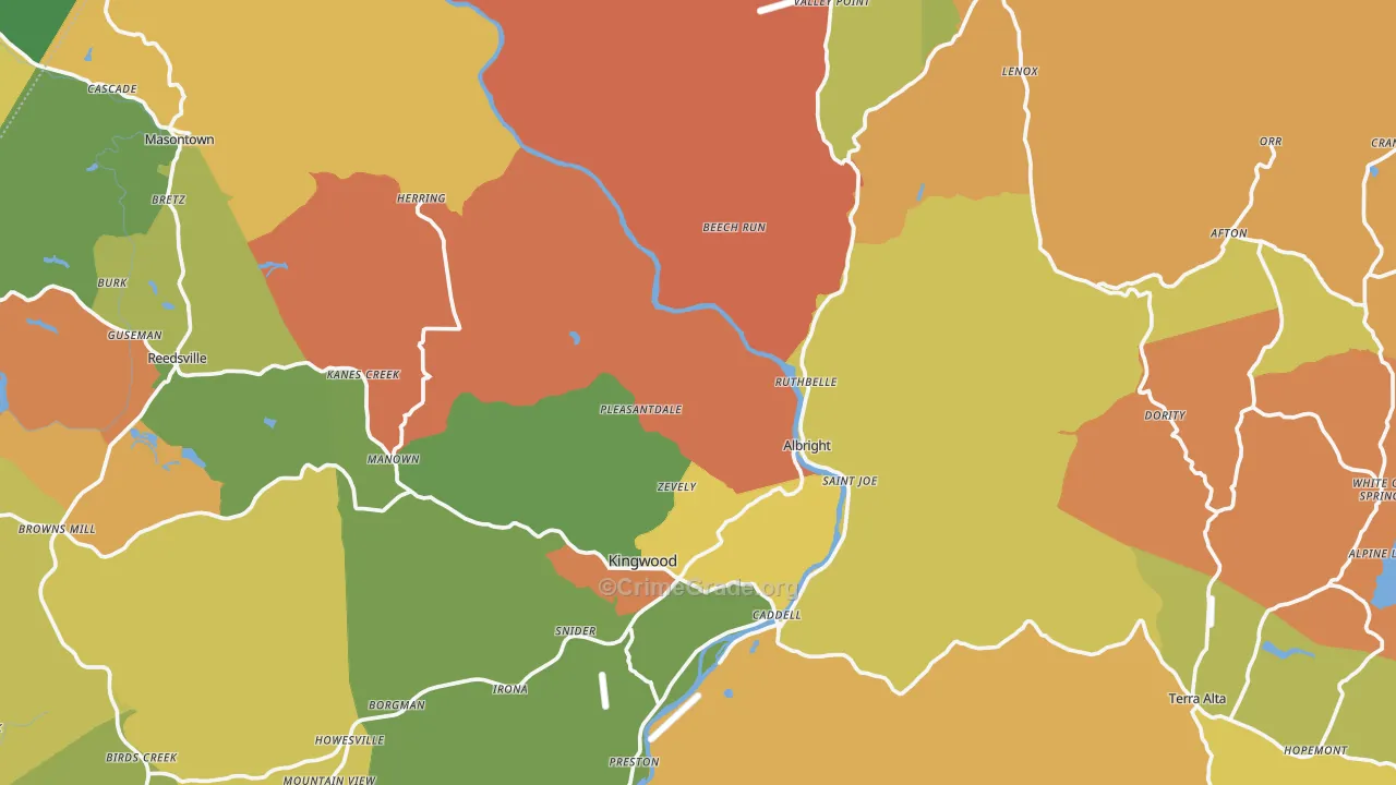 Preston County, WV Map of Robbery Rates