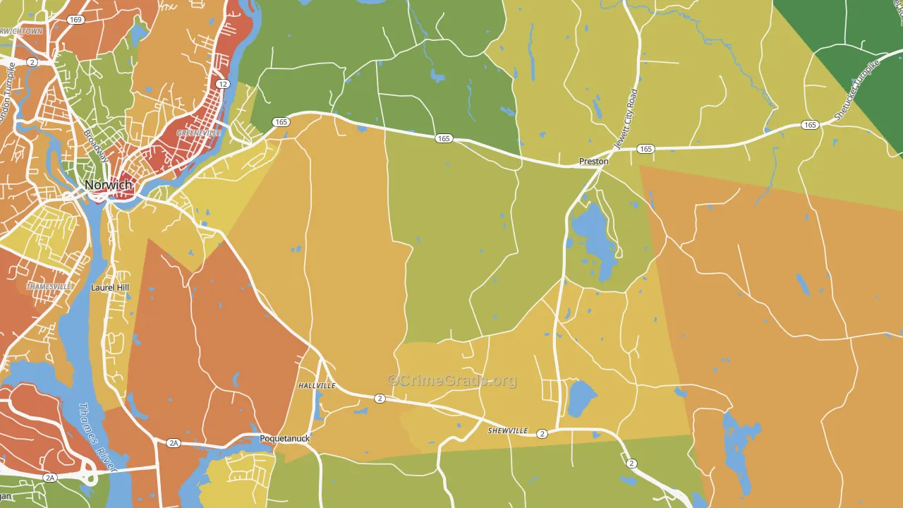 Preston, CT Map of Robbery Rates