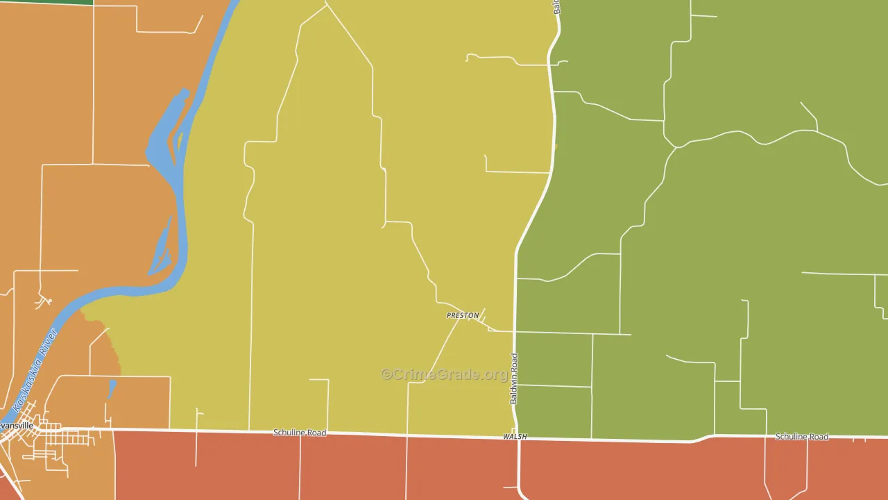 Preston, IL Map of Robbery Rates