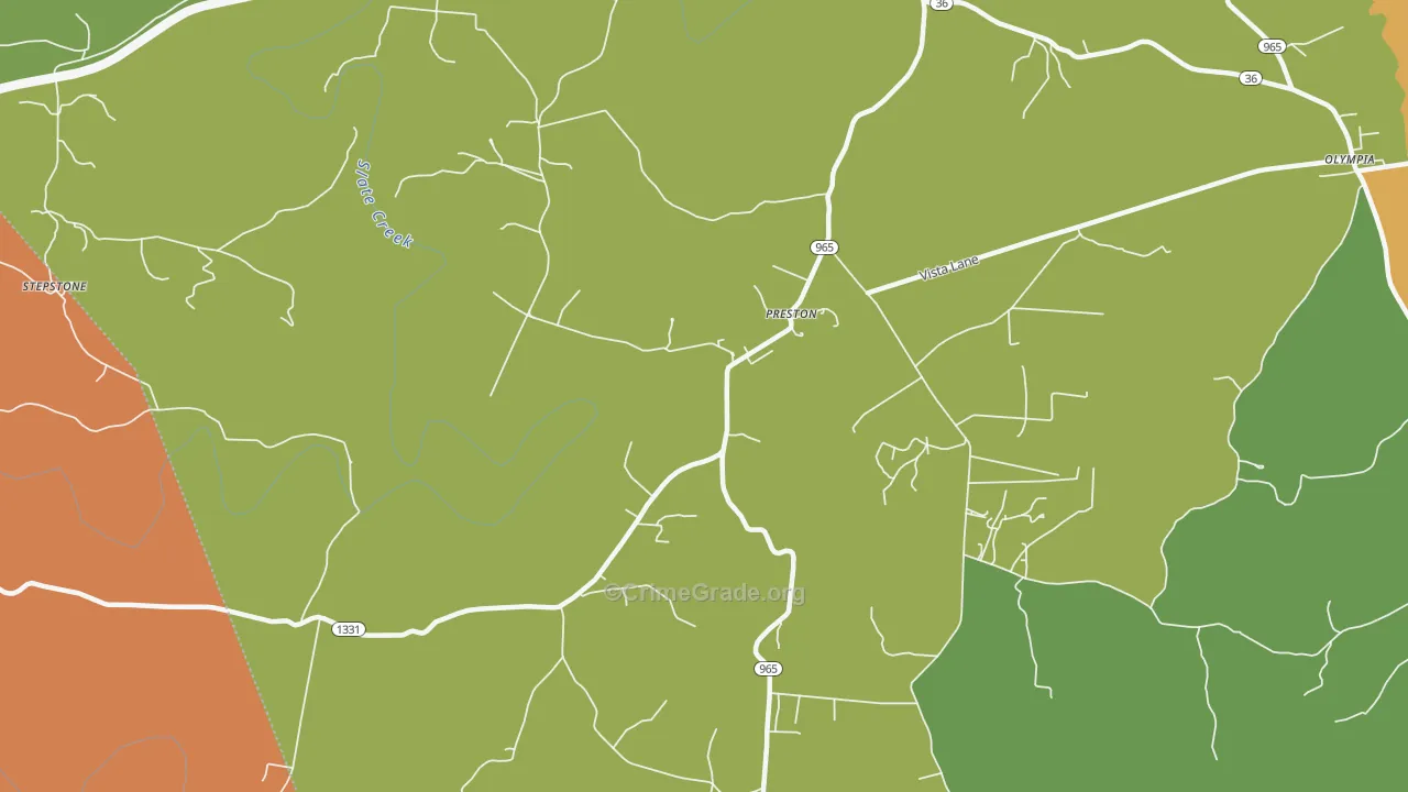 Preston, KY Map of Robbery Rates