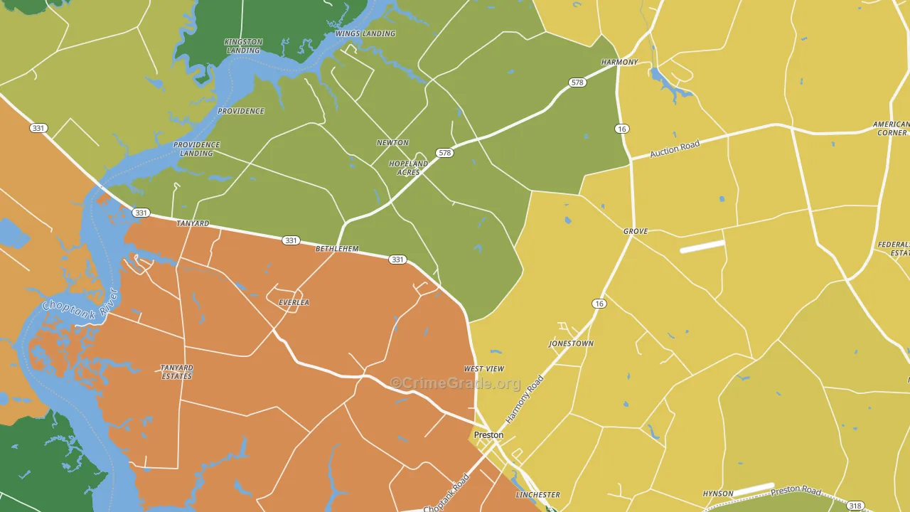 Preston, MD Map of Robbery Rates