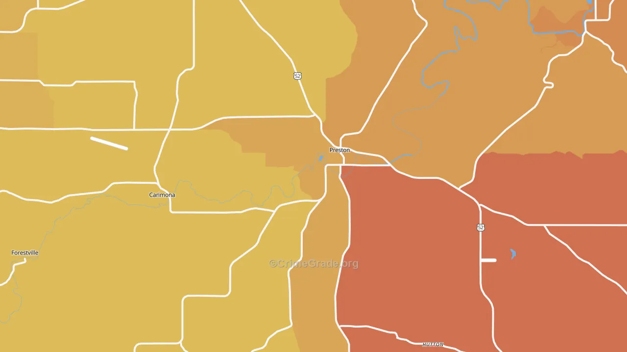 Preston, MN Map of Robbery Rates