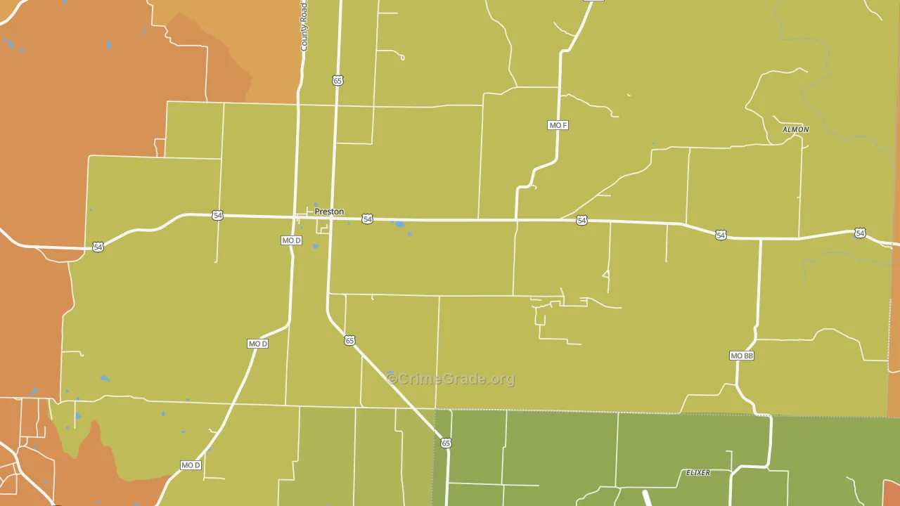 Preston, MO Map of Robbery Rates