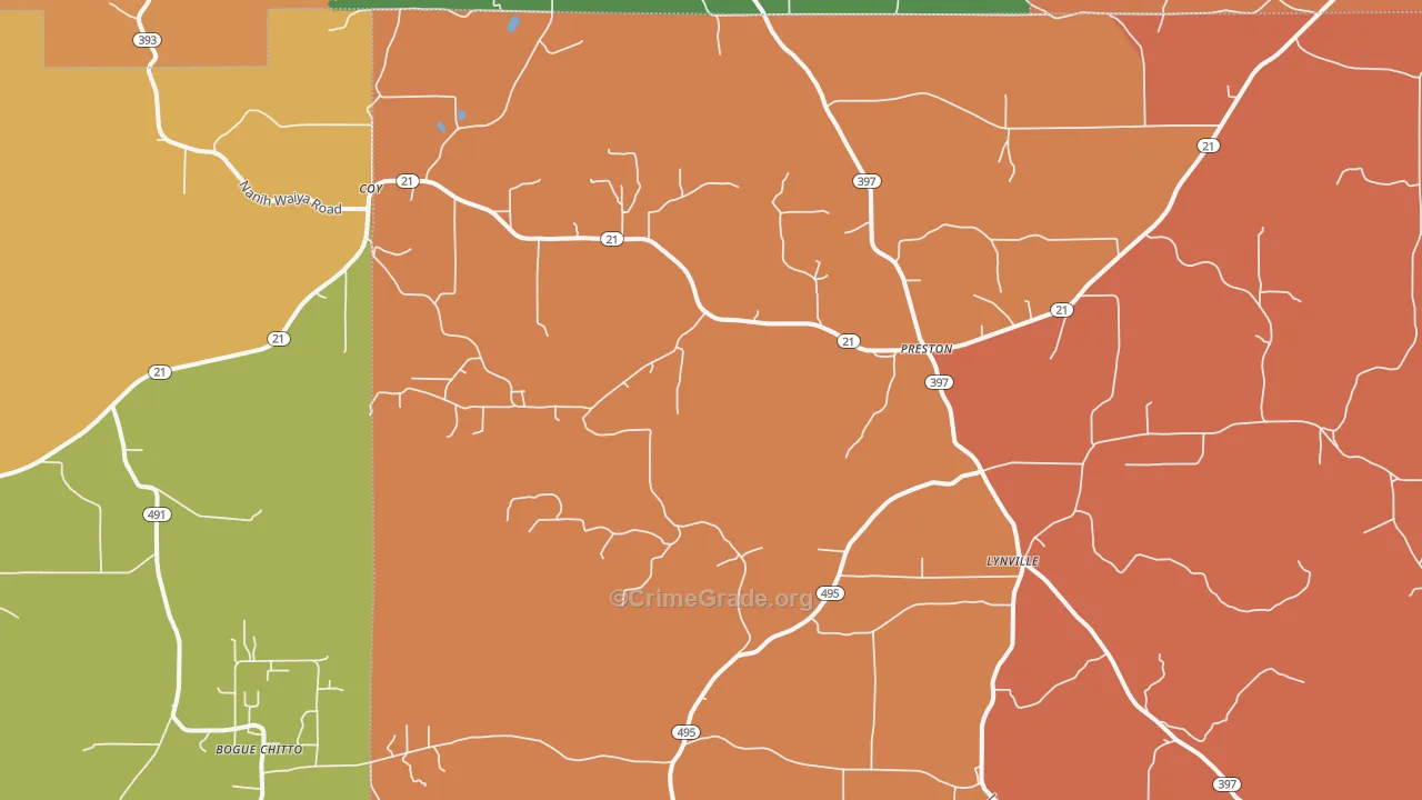 Preston, MS Map of Robbery Rates