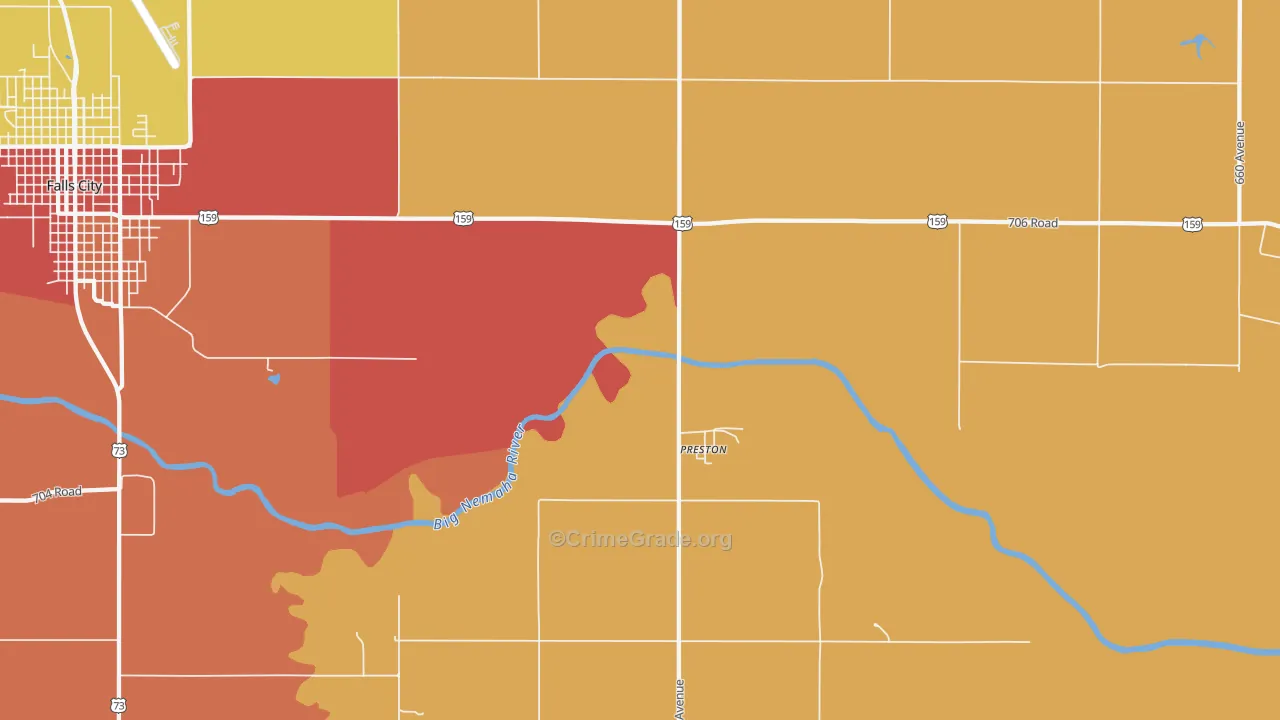 Preston, NE Map of Robbery Rates