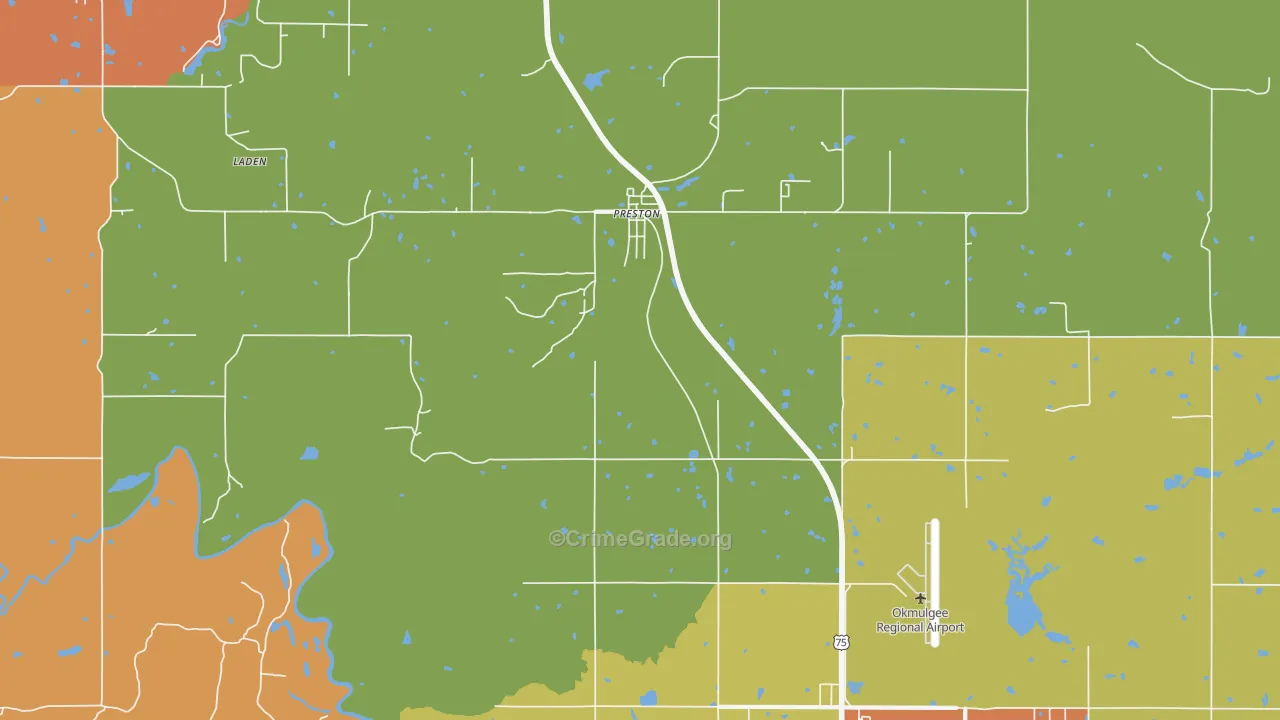 Preston, OK Map of Robbery Rates