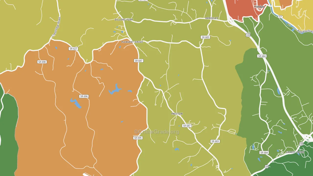 Preston, VA Map of Robbery Rates