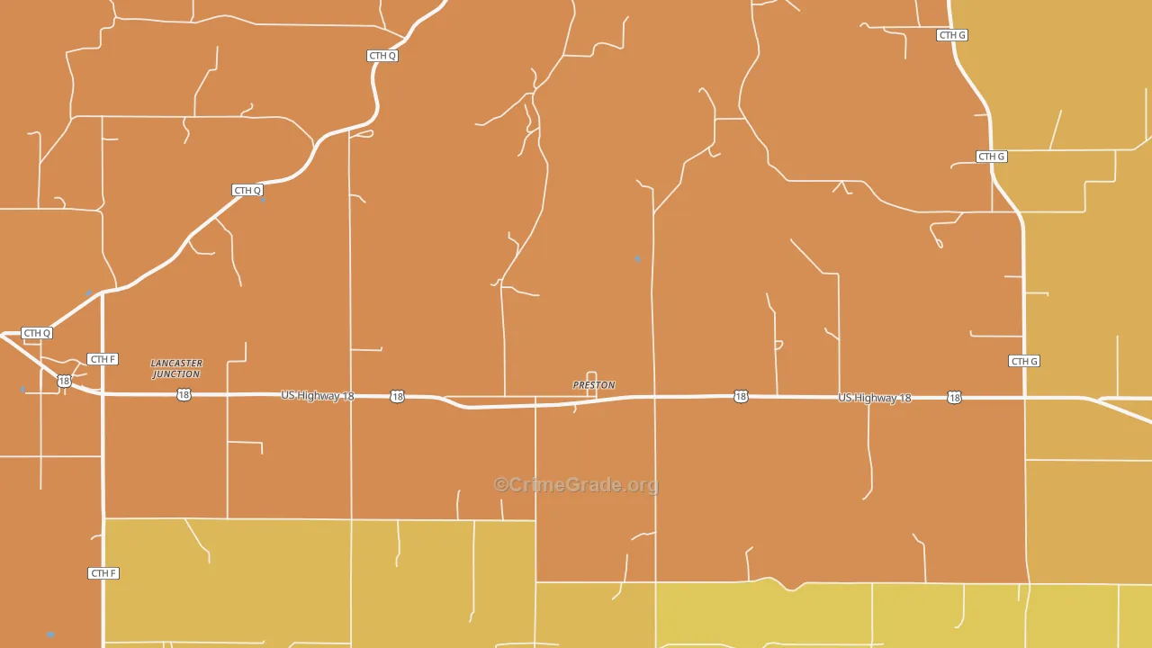 Preston, WI Map of Robbery Rates