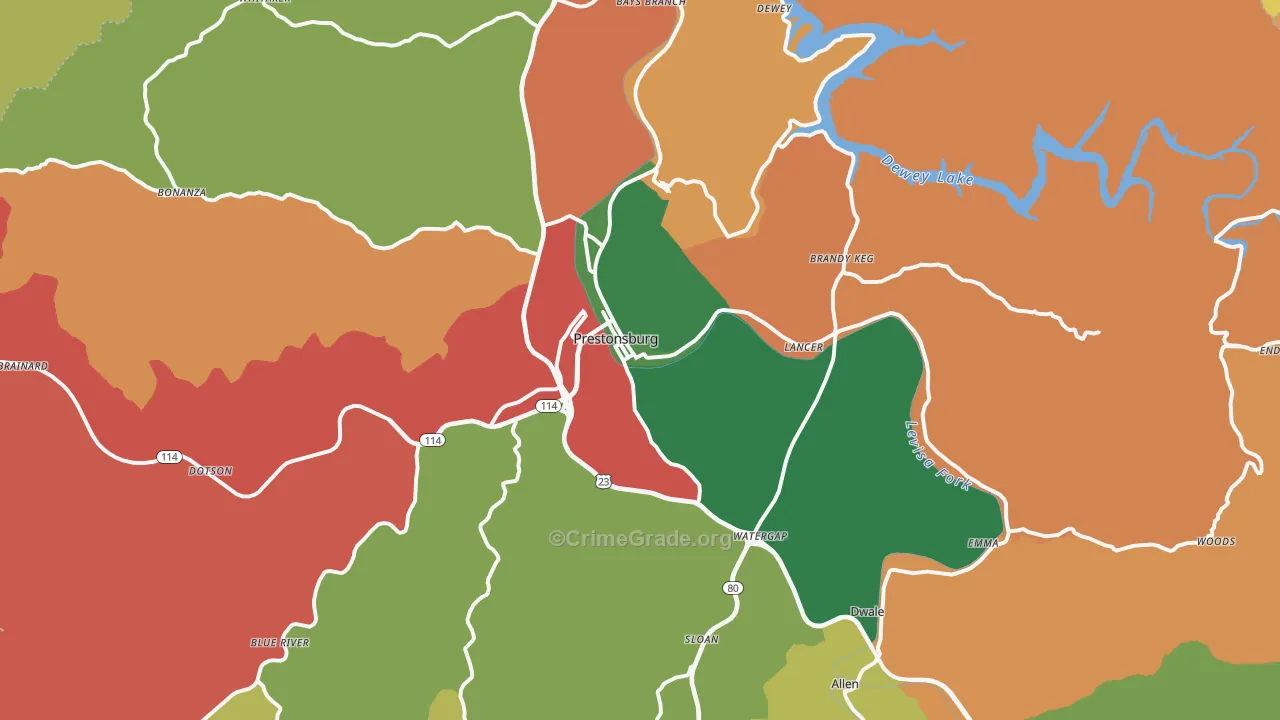 Prestonsburg, KY Map of Robbery Rates