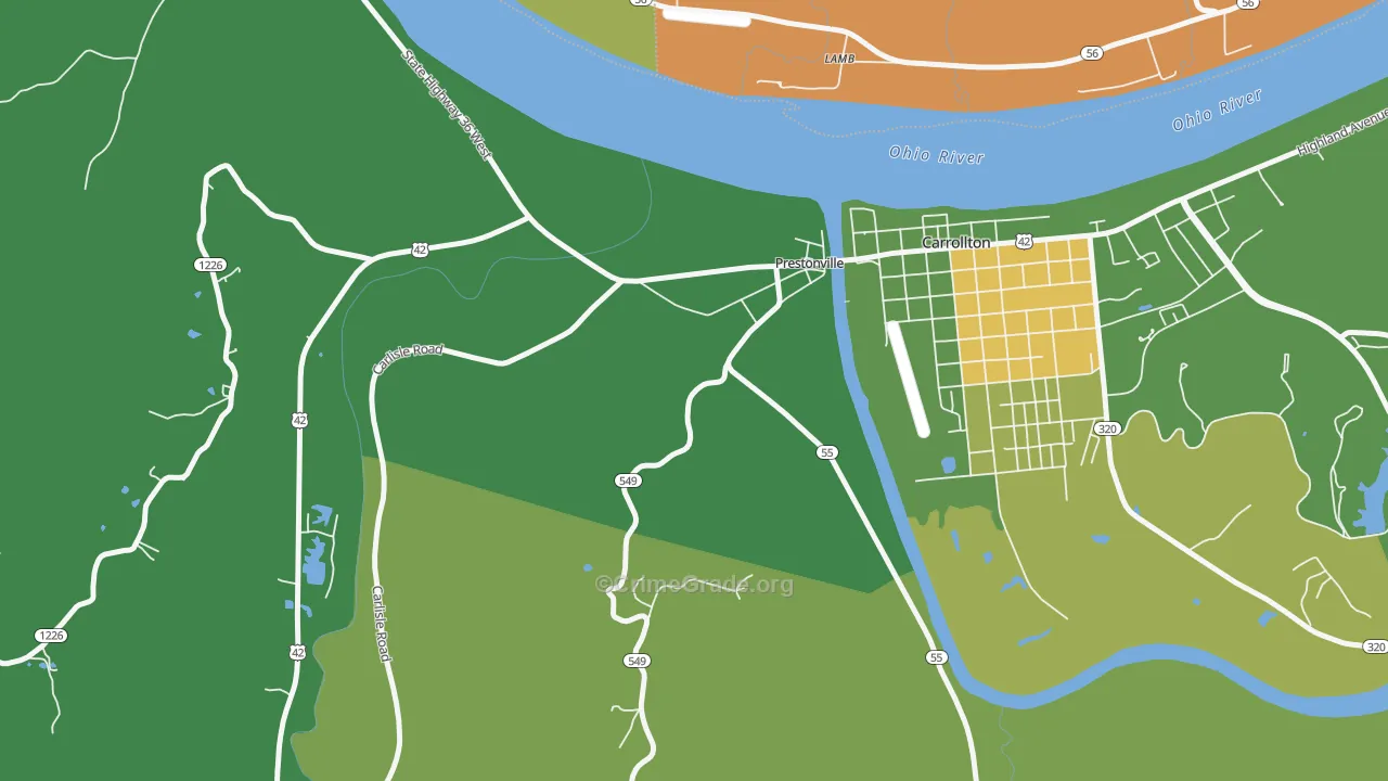 Prestonville, KY Map of Robbery Rates