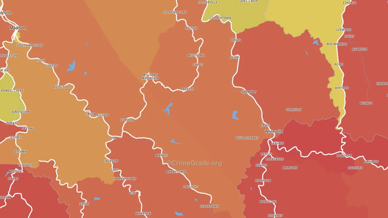 Price Hill, WV Map of Robbery Rates