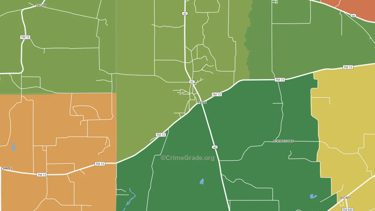 Price, TX Map of Robbery Rates