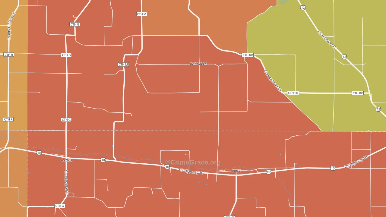 Price, WI Map of Robbery Rates