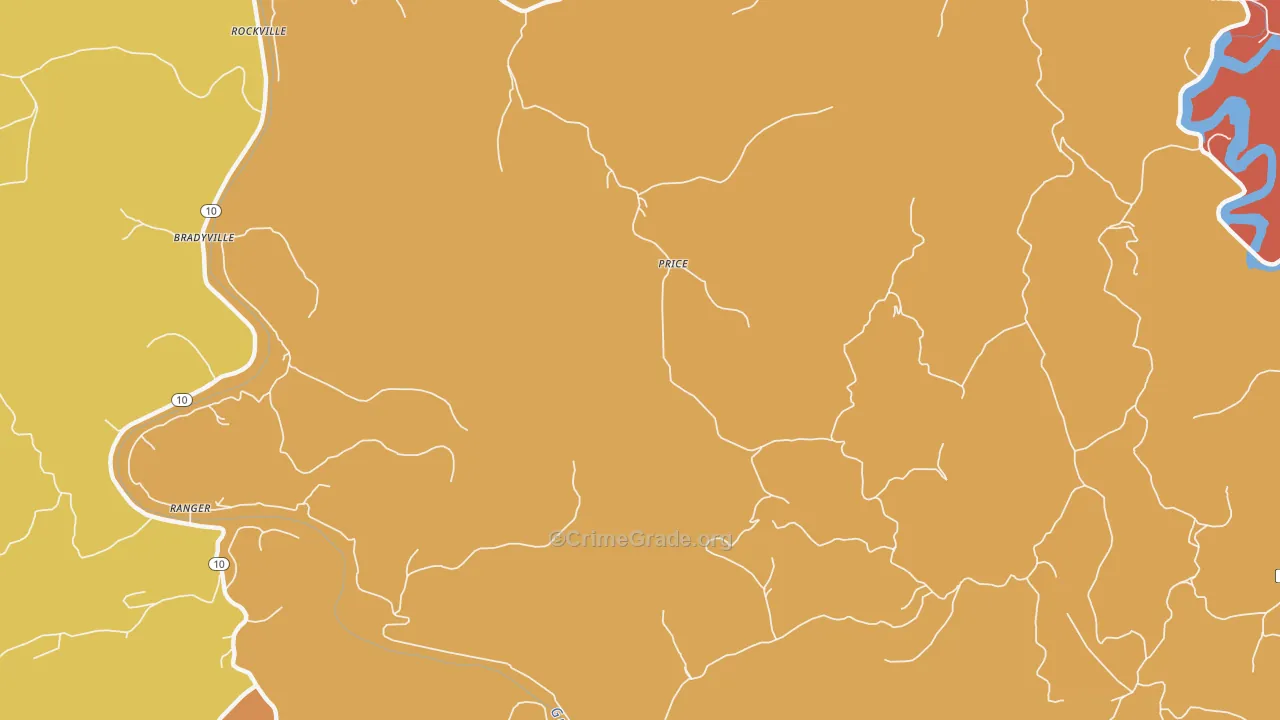 Price, WV Map of Robbery Rates