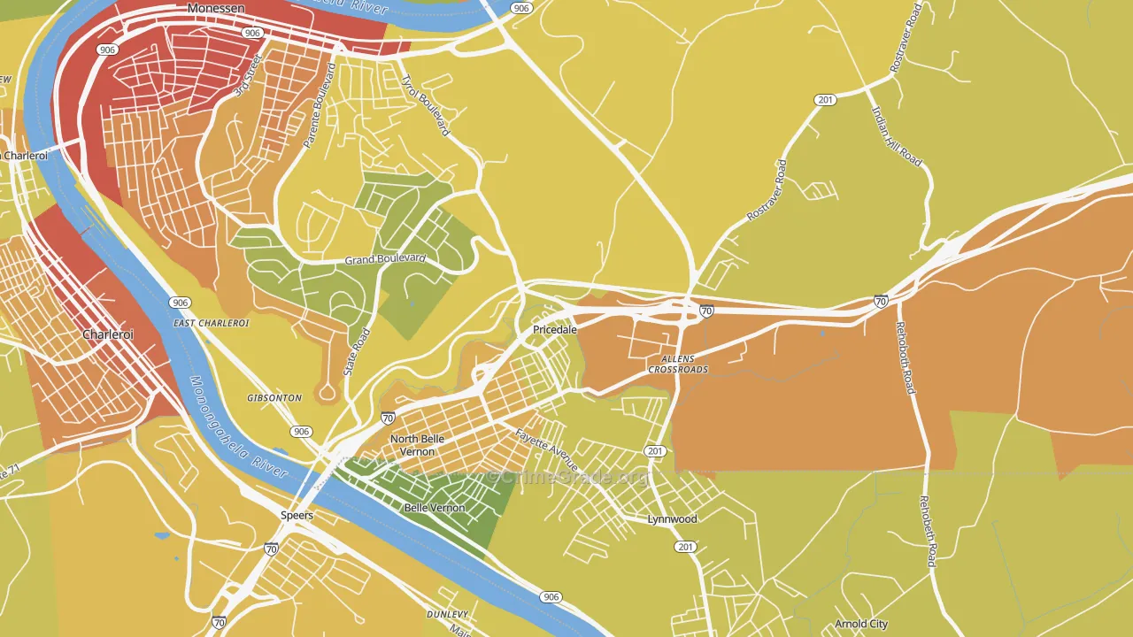 Pricedale, PA Map of Robbery Rates