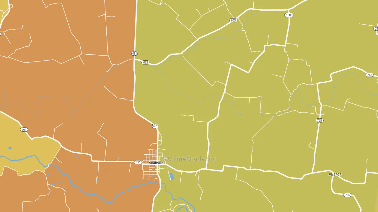 Prices Mill, KY Map of Robbery Rates